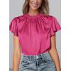 imagePRETTYGARDEN Business Casual Tops for Women Blouses Dressy 2025 Summer Short Sleeve Ruffle Satin Work Office AttireRose Red
