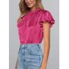 imagePRETTYGARDEN Business Casual Tops for Women Blouses Dressy 2025 Summer Short Sleeve Ruffle Satin Work Office AttireRose Red
