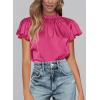 imagePRETTYGARDEN Business Casual Tops for Women Blouses Dressy 2025 Summer Short Sleeve Ruffle Satin Work Office AttireRose Red