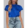 imagePRETTYGARDEN Business Casual Tops for Women Blouses Dressy 2025 Summer Short Sleeve Ruffle Satin Work Office AttireRoyal Blue