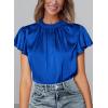 imagePRETTYGARDEN Business Casual Tops for Women Blouses Dressy 2025 Summer Short Sleeve Ruffle Satin Work Office AttireRoyal Blue