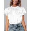 imagePRETTYGARDEN Business Casual Tops for Women Blouses Dressy 2025 Summer Short Sleeve Ruffle Satin Work Office AttireWhite