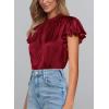 imagePRETTYGARDEN Business Casual Tops for Women Blouses Dressy 2025 Summer Short Sleeve Ruffle Satin Work Office AttireWine Red