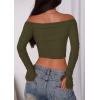 imagePRETTYGARDEN Fall Tops for Women 2025 Trendy Long Sleeve Crop Mesh Slim Fit Y2K Cute Shirts Going Out Off The Shoulder TopArmy Green