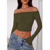 imagePRETTYGARDEN Fall Tops for Women 2025 Trendy Long Sleeve Crop Mesh Slim Fit Y2K Cute Shirts Going Out Off The Shoulder TopArmy Green