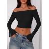imagePRETTYGARDEN Fall Tops for Women 2025 Trendy Long Sleeve Crop Mesh Slim Fit Y2K Cute Shirts Going Out Off The Shoulder TopBlack