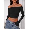 imagePRETTYGARDEN Fall Tops for Women 2025 Trendy Long Sleeve Crop Mesh Slim Fit Y2K Cute Shirts Going Out Off The Shoulder TopBlack