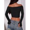 imagePRETTYGARDEN Fall Tops for Women 2025 Trendy Long Sleeve Crop Mesh Slim Fit Y2K Cute Shirts Going Out Off The Shoulder TopBlack