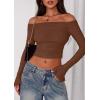 imagePRETTYGARDEN Fall Tops for Women 2025 Trendy Long Sleeve Crop Mesh Slim Fit Y2K Cute Shirts Going Out Off The Shoulder TopCoffee