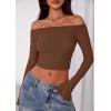imagePRETTYGARDEN Fall Tops for Women 2025 Trendy Long Sleeve Crop Mesh Slim Fit Y2K Cute Shirts Going Out Off The Shoulder TopCoffee