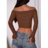 imagePRETTYGARDEN Fall Tops for Women 2025 Trendy Long Sleeve Crop Mesh Slim Fit Y2K Cute Shirts Going Out Off The Shoulder TopCoffee