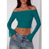 imagePRETTYGARDEN Fall Tops for Women 2025 Trendy Long Sleeve Crop Mesh Slim Fit Y2K Cute Shirts Going Out Off The Shoulder TopLake Blue