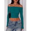 imagePRETTYGARDEN Fall Tops for Women 2025 Trendy Long Sleeve Crop Mesh Slim Fit Y2K Cute Shirts Going Out Off The Shoulder TopLake Blue