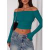 imagePRETTYGARDEN Fall Tops for Women 2025 Trendy Long Sleeve Crop Mesh Slim Fit Y2K Cute Shirts Going Out Off The Shoulder TopLake Blue