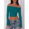 imagePRETTYGARDEN Fall Tops for Women 2025 Trendy Long Sleeve Crop Mesh Slim Fit Y2K Cute Shirts Going Out Off The Shoulder TopLake Blue