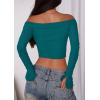 imagePRETTYGARDEN Fall Tops for Women 2025 Trendy Long Sleeve Crop Mesh Slim Fit Y2K Cute Shirts Going Out Off The Shoulder TopLake Blue
