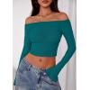 imagePRETTYGARDEN Fall Tops for Women 2025 Trendy Long Sleeve Crop Mesh Slim Fit Y2K Cute Shirts Going Out Off The Shoulder TopLake Blue