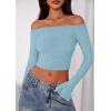 imagePRETTYGARDEN Fall Tops for Women 2025 Trendy Long Sleeve Crop Mesh Slim Fit Y2K Cute Shirts Going Out Off The Shoulder TopLight Blue