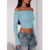 imagePRETTYGARDEN Fall Tops for Women 2025 Trendy Long Sleeve Crop Mesh Slim Fit Y2K Cute Shirts Going Out Off The Shoulder TopLight Blue