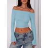imagePRETTYGARDEN Fall Tops for Women 2025 Trendy Long Sleeve Crop Mesh Slim Fit Y2K Cute Shirts Going Out Off The Shoulder TopLight Blue