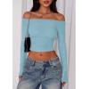 imagePRETTYGARDEN Fall Tops for Women 2025 Trendy Long Sleeve Crop Mesh Slim Fit Y2K Cute Shirts Going Out Off The Shoulder TopLight Blue