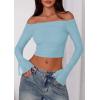 imagePRETTYGARDEN Fall Tops for Women 2025 Trendy Long Sleeve Crop Mesh Slim Fit Y2K Cute Shirts Going Out Off The Shoulder TopLight Blue