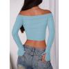 imagePRETTYGARDEN Fall Tops for Women 2025 Trendy Long Sleeve Crop Mesh Slim Fit Y2K Cute Shirts Going Out Off The Shoulder TopLight Blue