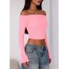 imagePRETTYGARDEN Fall Tops for Women 2025 Trendy Long Sleeve Crop Mesh Slim Fit Y2K Cute Shirts Going Out Off The Shoulder TopPink
