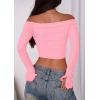 imagePRETTYGARDEN Fall Tops for Women 2025 Trendy Long Sleeve Crop Mesh Slim Fit Y2K Cute Shirts Going Out Off The Shoulder TopPink