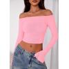 imagePRETTYGARDEN Fall Tops for Women 2025 Trendy Long Sleeve Crop Mesh Slim Fit Y2K Cute Shirts Going Out Off The Shoulder TopPink