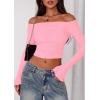 imagePRETTYGARDEN Fall Tops for Women 2025 Trendy Long Sleeve Crop Mesh Slim Fit Y2K Cute Shirts Going Out Off The Shoulder TopPink