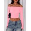 imagePRETTYGARDEN Fall Tops for Women 2025 Trendy Long Sleeve Crop Mesh Slim Fit Y2K Cute Shirts Going Out Off The Shoulder TopPink