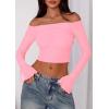 imagePRETTYGARDEN Fall Tops for Women 2025 Trendy Long Sleeve Crop Mesh Slim Fit Y2K Cute Shirts Going Out Off The Shoulder TopPink