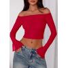 imagePRETTYGARDEN Fall Tops for Women 2025 Trendy Long Sleeve Crop Mesh Slim Fit Y2K Cute Shirts Going Out Off The Shoulder TopRed
