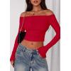 imagePRETTYGARDEN Fall Tops for Women 2025 Trendy Long Sleeve Crop Mesh Slim Fit Y2K Cute Shirts Going Out Off The Shoulder TopRed