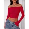 imagePRETTYGARDEN Fall Tops for Women 2025 Trendy Long Sleeve Crop Mesh Slim Fit Y2K Cute Shirts Going Out Off The Shoulder TopRed