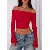 imagePRETTYGARDEN Fall Tops for Women 2025 Trendy Long Sleeve Crop Mesh Slim Fit Y2K Cute Shirts Going Out Off The Shoulder TopRed