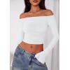imagePRETTYGARDEN Fall Tops for Women 2025 Trendy Long Sleeve Crop Mesh Slim Fit Y2K Cute Shirts Going Out Off The Shoulder TopWhite