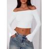 imagePRETTYGARDEN Fall Tops for Women 2025 Trendy Long Sleeve Crop Mesh Slim Fit Y2K Cute Shirts Going Out Off The Shoulder TopWhite