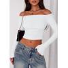 imagePRETTYGARDEN Fall Tops for Women 2025 Trendy Long Sleeve Crop Mesh Slim Fit Y2K Cute Shirts Going Out Off The Shoulder TopWhite