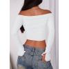 imagePRETTYGARDEN Fall Tops for Women 2025 Trendy Long Sleeve Crop Mesh Slim Fit Y2K Cute Shirts Going Out Off The Shoulder TopWhite