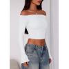 imagePRETTYGARDEN Fall Tops for Women 2025 Trendy Long Sleeve Crop Mesh Slim Fit Y2K Cute Shirts Going Out Off The Shoulder TopWhite