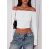 imagePRETTYGARDEN Fall Tops for Women 2025 Trendy Long Sleeve Crop Mesh Slim Fit Y2K Cute Shirts Going Out Off The Shoulder TopWhite