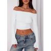 imagePRETTYGARDEN Fall Tops for Women 2025 Trendy Long Sleeve Crop Mesh Slim Fit Y2K Cute Shirts Going Out Off The Shoulder TopWhite