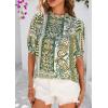 imagePRETTYGARDEN Floral Tops for Women Blouses Dressy Casual 2025 Summer Trendy Outfits Boho Pleated Short Sleeve ShirtsFloral Army Green