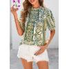 imagePRETTYGARDEN Floral Tops for Women Blouses Dressy Casual 2025 Summer Trendy Outfits Boho Pleated Short Sleeve ShirtsFloral Army Green
