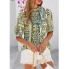 imagePRETTYGARDEN Floral Tops for Women Blouses Dressy Casual 2025 Summer Trendy Outfits Boho Pleated Short Sleeve ShirtsFloral Army Green