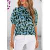 imagePRETTYGARDEN Floral Tops for Women Blouses Dressy Casual 2025 Summer Trendy Outfits Boho Pleated Short Sleeve ShirtsFloral Blue Yellow