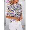 imagePRETTYGARDEN Floral Tops for Women Blouses Dressy Casual 2025 Summer Trendy Outfits Boho Pleated Short Sleeve ShirtsFloral Purple Pink