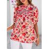 imagePRETTYGARDEN Floral Tops for Women Blouses Dressy Casual 2025 Summer Trendy Outfits Boho Pleated Short Sleeve ShirtsPink Red Flower